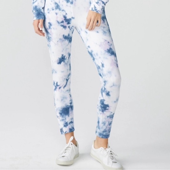 NWT- MONROW Midnight Iris Active Sweatpants Legging Two Tone Crystal Tie Dye - Picture 2 of 16